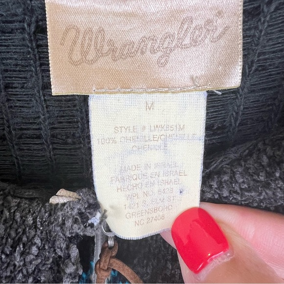 Vintage Wrangler Zip Chenille Sweater Jacket M Tan Blue Horseshoe Detail at Hem - Picture 4 of 7